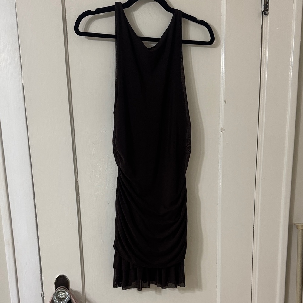 Amazon Brown Sleeveless Ruched Mini Dress